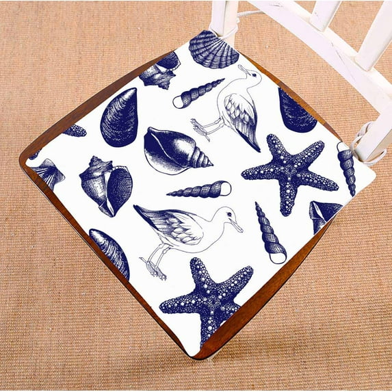 PKQWTM sea shell sea gull sketch white Chair Pads Chair Mat Seat Cushion Chair Cushion Floor Cushion Size 16x16 inches