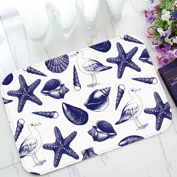 PKQWTM sea shell sea gull sketch white Home Decor Floor Mat Area Rug Doormat Size 15.7x23.6 Inches