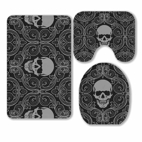 PKQWTM skulls 3 Piece Bathroom Rugs Set Bath Rug Contour Mat and Toilet Lid Cover