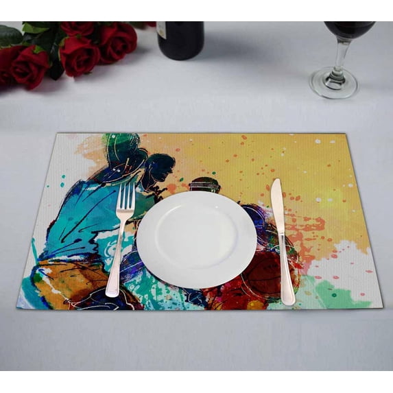 PKQWTM sports basketball Kitchen Dining Table Mats Placemats Size 12x18 Inches, Set of 2 Pieces