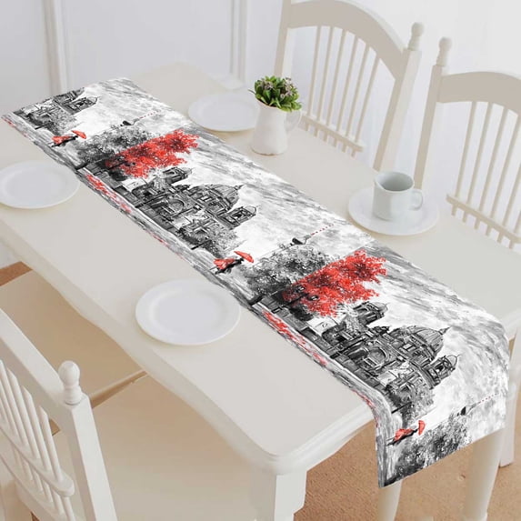 PKQWTM street view of Berlin Cotton and Linen Table Runner Kitchen Dining Room Supplies Size 14x72 Inch