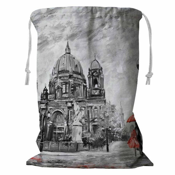 PKQWTM street view of Berlin Storage Basket Laundry Bag with Drawstring Size 24x32 Inch