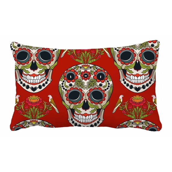 PKQWTM sugar skull floral patter Bed Decor Pillow Cases Zippered Cushion Cover Size 20x30 Inches