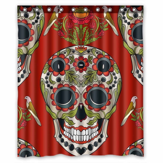 PKQWTM sugar skull floral patter WaterProof Polyester Fabric Shower Curtain Size 60x72 Inches
