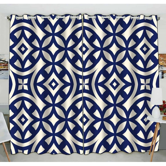PKQWTM symmetric geometric ornament color Practical heat insulation Shading Window Curtain Size 52(W) x 84(H) inches(Two Piece)