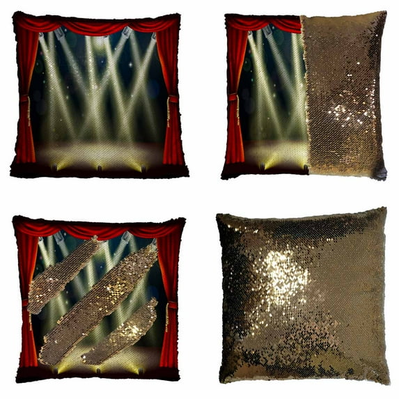 PKQWTM theater stage lights spotlights footlights Reversible Mermaid Cushion Cover Home Decor Sequin Pillow Case Size 16x16 inches