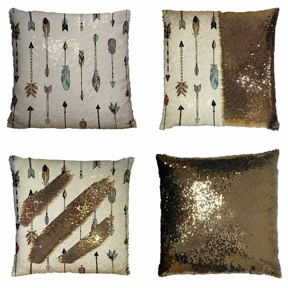 PKQWTM tribal arrows Reversible Mermaid Cushion Cover Home Decor Sequin Pillow Case Size 16x16 inches