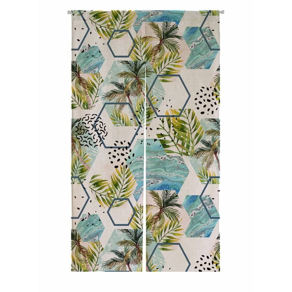 PKQWTM tropical leaves and palm trees in geometric shapes Door Curtain Window Cover Home Decor Hanging Curtain Size 85x150 CM