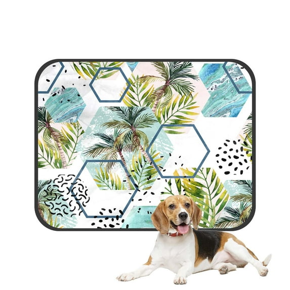 PKQWTM tropical leaves and palm trees in geometric shapes Pet Dog Cat Bed Pee Pads Mat Cushion Potty Dogs Blankets Crate Bed Kennel 14x18 inch