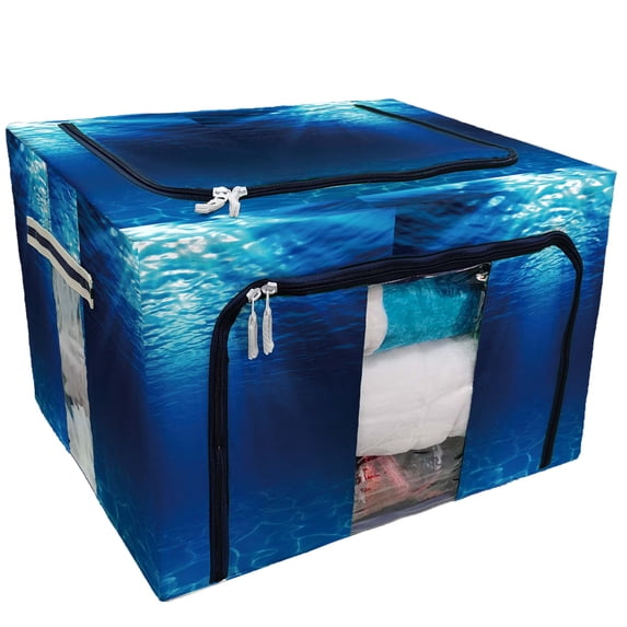 PKQWTM underwater view with sandy seabed Storage Bag Clear Window Storage Bins Boxes Large Capacity Foldable Stackable Organizer With Steel Metal Frame For Bedding,Clothes,Closets, Bedrooms