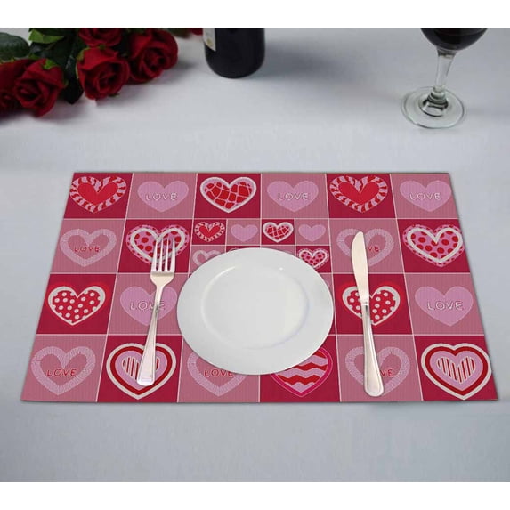 PKQWTM valentine pattern Kitchen Dining Table Mats Placemats Size 12x18 Inches, Set of 2 Pieces