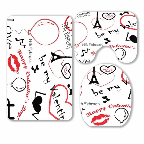 PKQWTM valentine's day 3 Piece Bathroom Rugs Set Bath Rug Contour Mat and Toilet Lid Cover