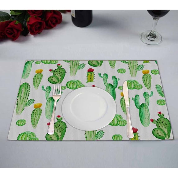 PKQWTM watercolor cactus cacti Kitchen Dining Table Mats Placemats Size 12x18 Inches, Set of 2 Pieces