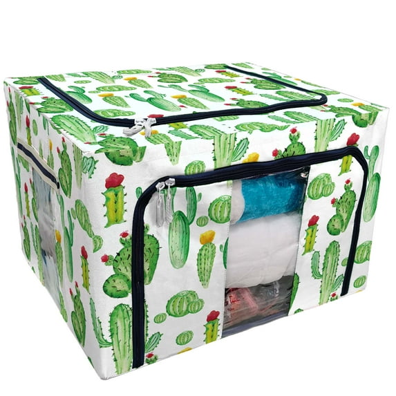 PKQWTM watercolor cactus cacti Storage Bag Clear Window Storage Bins Boxes Large Capacity Foldable Stackable Organizer With Steel Metal Frame For Bedding,Clothes,Closets, Bedrooms