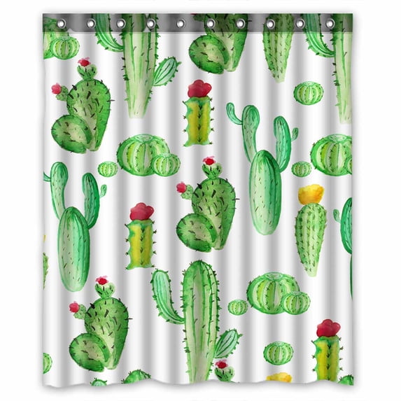 PKQWTM watercolor cactus cacti WaterProof Polyester Fabric Shower Curtain Size 60x72 Inches