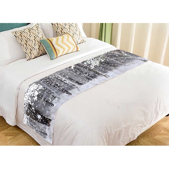 PKQWTM winter forest Bed Runner Bedroom Bedding Decor Bedding Scarf Size 20x95 inches