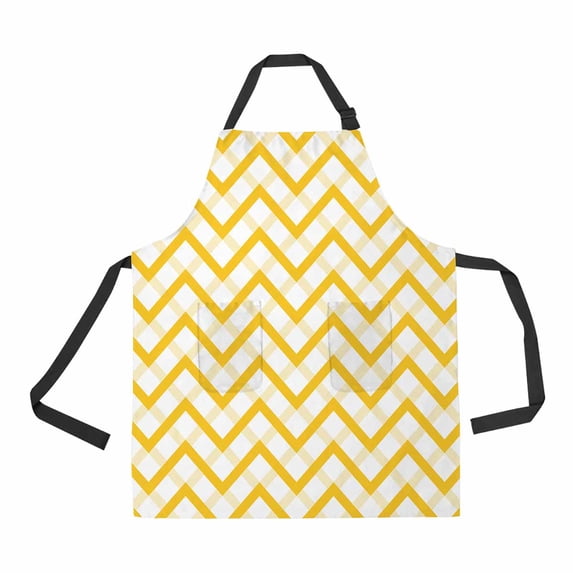 PKQWTM yellow overlaying zigzag Unisex Adjustable Bib Apron with Pockets for Commercial Restaurant and Home Kitchen Use