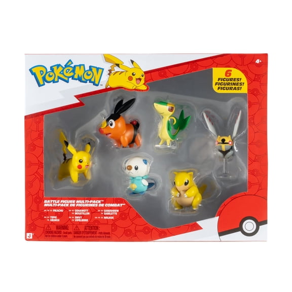 Pokemon Battle Figure 6 Pack - Features 2-inch Snivy, Oshawott, Tepig, Chikorita, Sandshrew, and Pikachu Battle Figures