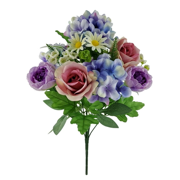 Mainstays 20-Inch Purple Hydrangea Rose Bouquet, Indoor Artificial Flowers