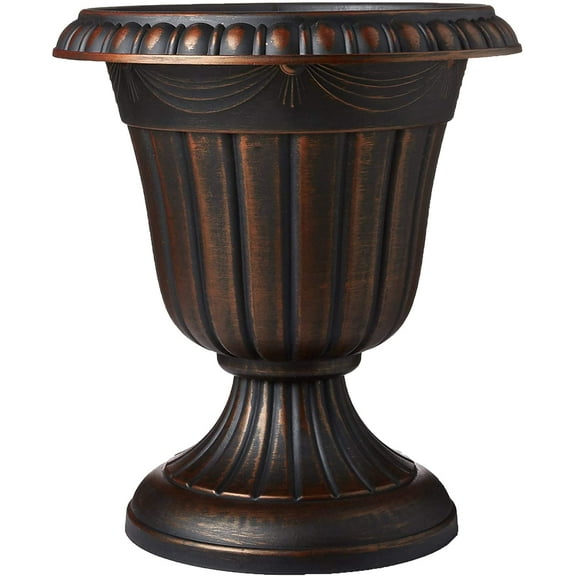 PL10CP Classic Traditional Plastic Urn Planter Indoor/Outdoor, 15" x 13", Brushed Copper