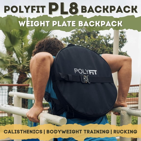 PL8 Backpack for Olympic Weight Plates - Weighted Backpack for Strength Training, Rucking, and Gym Workouts - BLACK