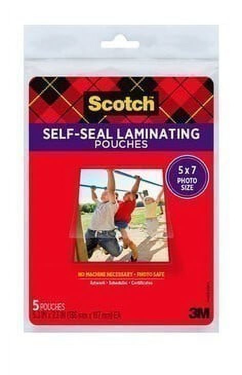 PL905-SR Scotch Self-Sealing Laminating Pouches, 5.3 in x 7.3 in (136 mm x 187 mm) Gloss Finish 5 x 7