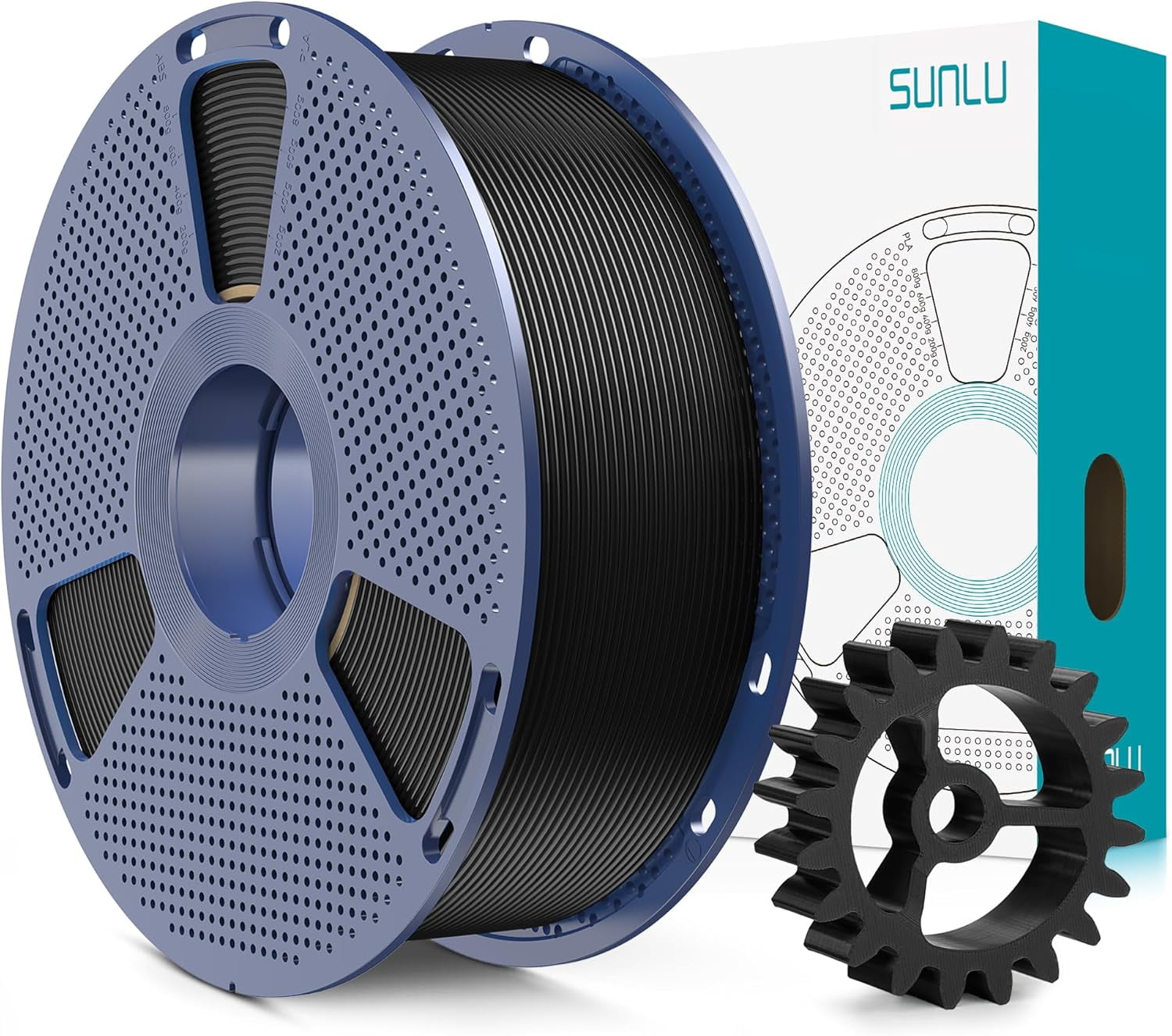 SUNLU PLA+2.0 3D Printer Filament, Upgrade PLA+ Filament 1.75mm, Tougher and Stronger, Neatly Wound PLA Plus Dimensional Accuracy +/-0.02mm, 1KG Spool(2.2lbs), Black