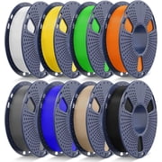 PLA+ 3D Printer Filament Bundle 1.75mm, 8-Pack 250g Mini Spools | Total 2kg, 8-Color Tough PLA Plus Variety Pack, Includes Black, White, Grey, Blue, Green, Orange, Yellow, Wood, Vacuum Sealed