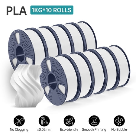 PLA 3D Printer Filament Bundle, SUNLU PLA Filament 1.75mm, Dimensional Accuracy +/- 0.02 mm, PLA 1 kg Spool, PLA 10KG White