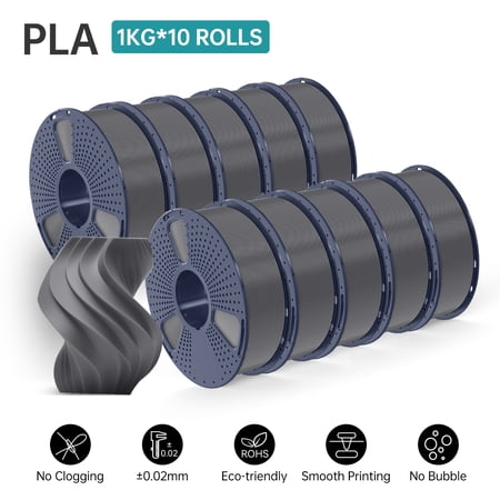 PLA 3D Printer Filament Bundle, SUNLU PLA Filament 1.75mm, Dimensional Accuracy +/- 0.02 mm, PLA 1 kg per Spool, PLA 10KG Gray