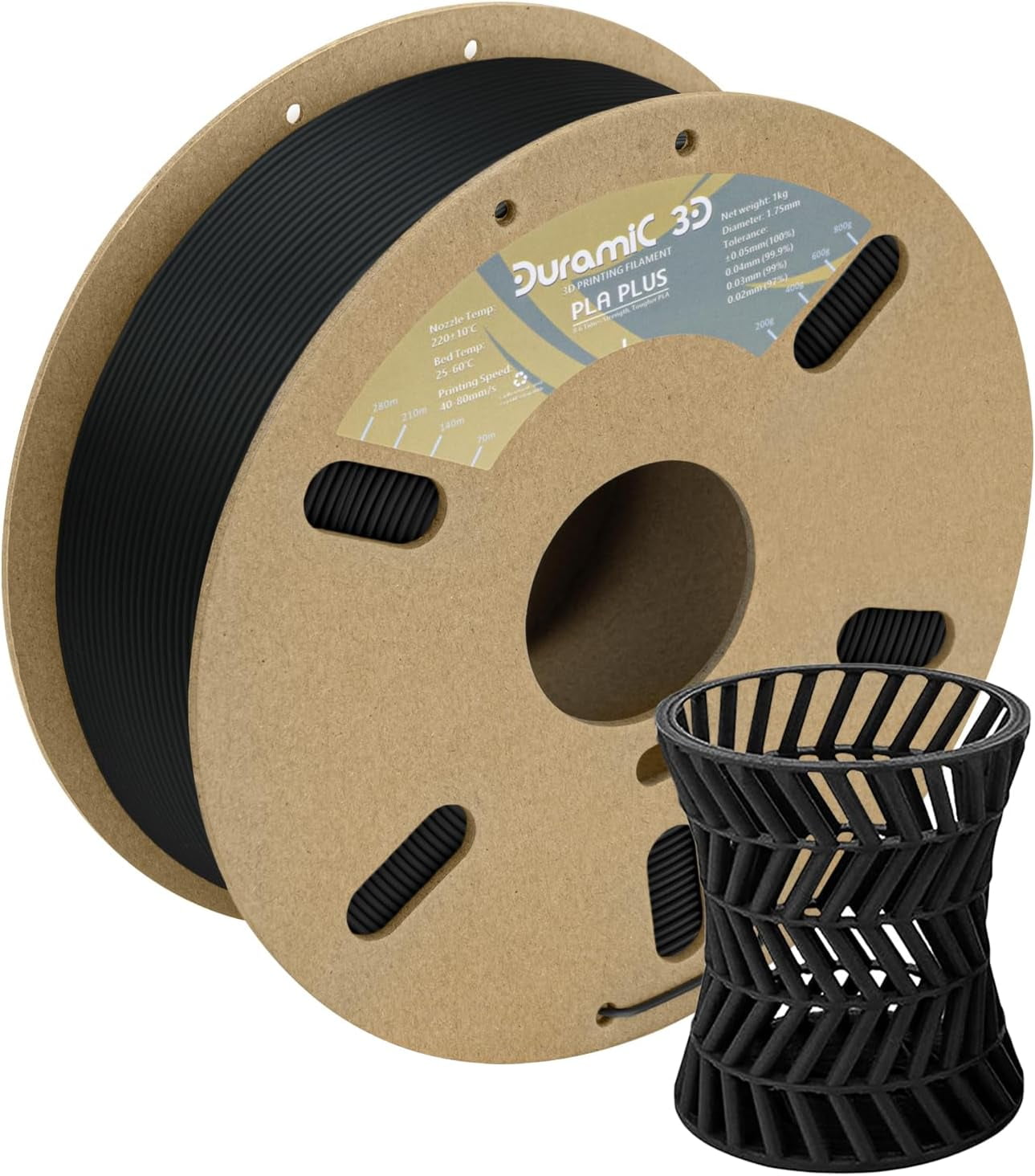 PLA+ Filament 1.75mm 1Kg Black, PLA Plus Filament 1Kg Spool(2.2lbs) Tougher and Stronger, Dimensional Accuracy Probability +/- 0.02mm