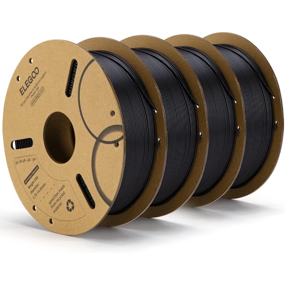 PLA Filament 1.75mm Black 4KG, 3D Printer Filament Bulk Dimensional Accuracy +/- 0.02mm, 4 Pack 1kg Cardboard Spool(2.2lbs) 3D Printing Filament Fits for Most FDM 3D Printers