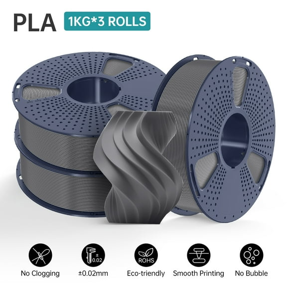 PLA Filament 1.75mm Bundle, SUNLU 3D Printer Filament Bundle, PLA Filament 1kg per Spool , Neatly Wound PLA 3kg Grey