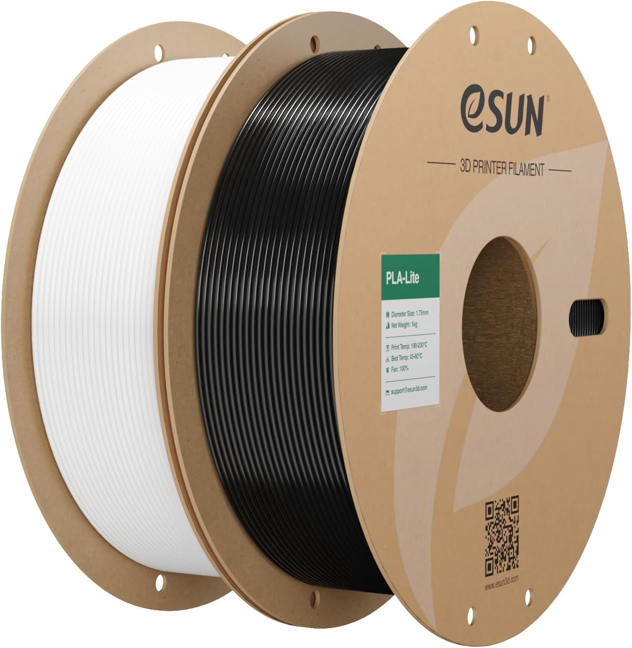 PLA Filament 1.75mm, High Toughness 3D Printer Filament Upgraded PLA Filament, Dimensional Accuracy +/- 0.03mm, 1KG per Spool, 2 Spools 3D Printing Filament, Cold White + Black