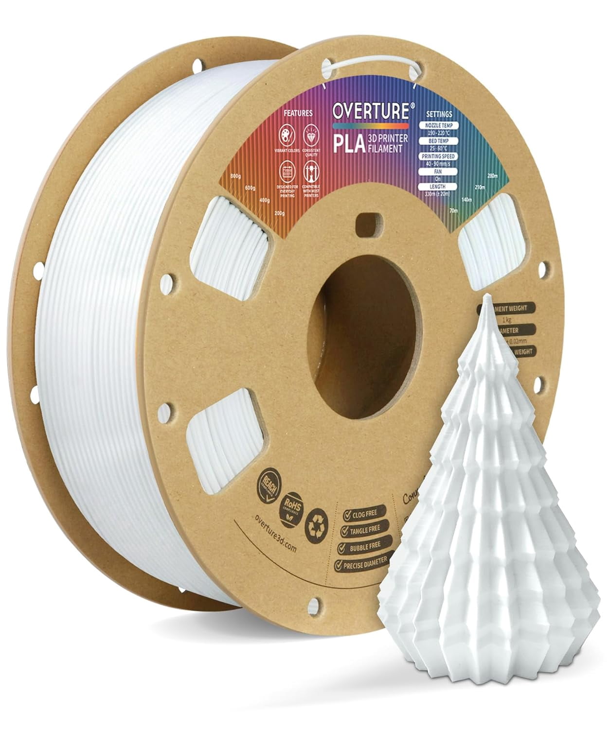 PLA Filament 1.75mm, Neatly Wound 3D Printer Filament 1kg Spool (2.2lbs), Dimensional Accuracy +/- 0.02 mm, Fit Most FDM 3D Printers (Cold White 1-Pack)