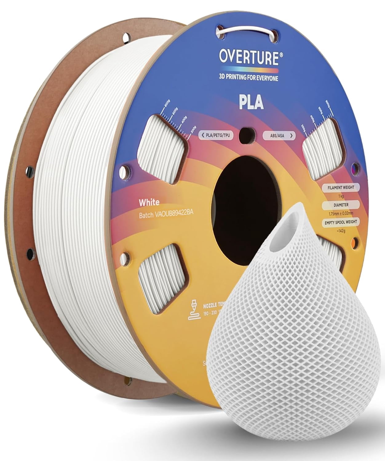 PLA Filament 1.75mm PLA 3D Printer Filament, 1kg Cardboard Spool (2.2lbs), Dimensional Accuracy +/- 0.02mm, Fit Most FDM Printer (White 1-Pack)