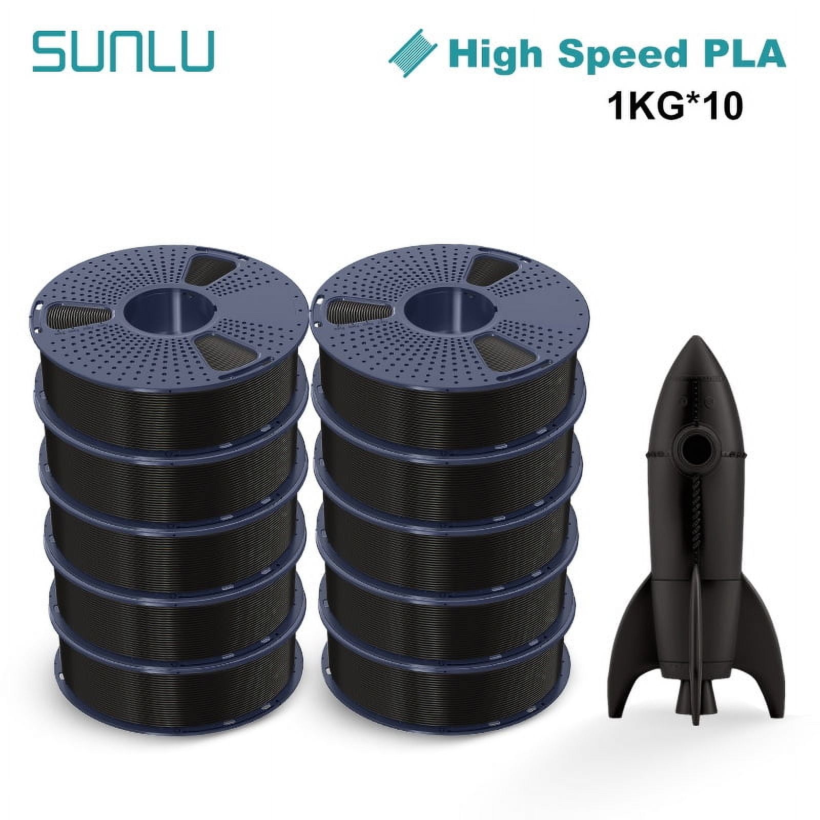 PLA Filament 1.75mm, SUNLU High-Speed PLA 3D Filament  for 30-600mm/s Fast Printing, High Flow PLA 10kg, 1kg Spool, 10 Pack, Black