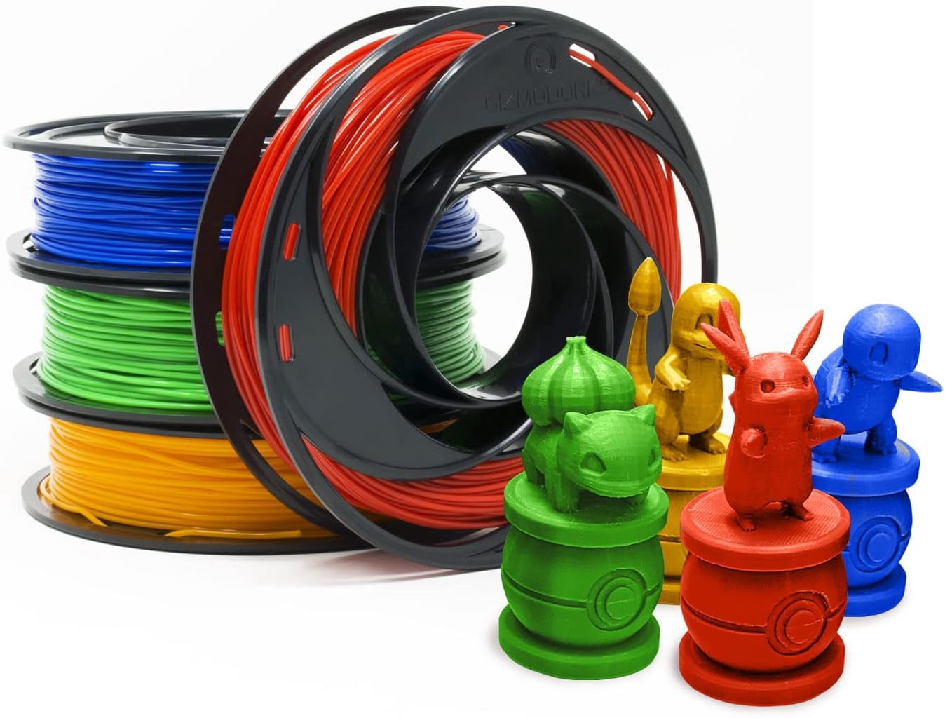 Gizmo Dorks PLA Filament for 3D Printers 1.75mm 200g, 4 Color Pack Multicolor (Original-Blue, Green, Orange, Red)