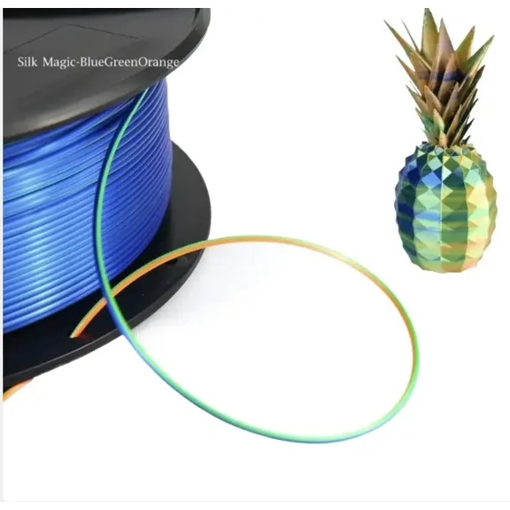 PLA Magic Triple-Color Silk Filament for 3D Printers,1kg (Blue-Green-Orange)