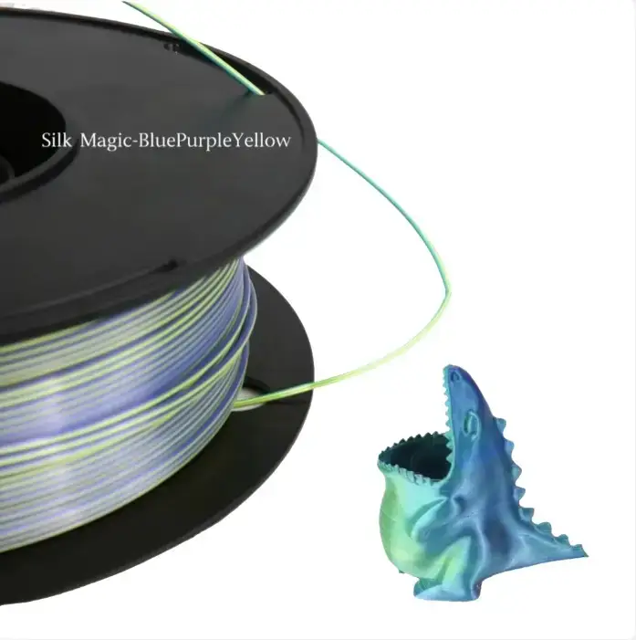 PLA Magic Triple-Color Silk Filament for 3D Printers,1kg (Blue-Purple-Yellow)