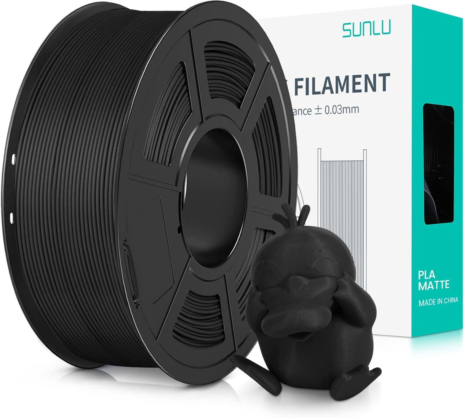 PLA Matte 3D Printer Filament 1.75mm, PLA Filament 1kg Spool (2.2lbs), Dimensional Accuracy +/- 0.02mm, Matte Black PLA