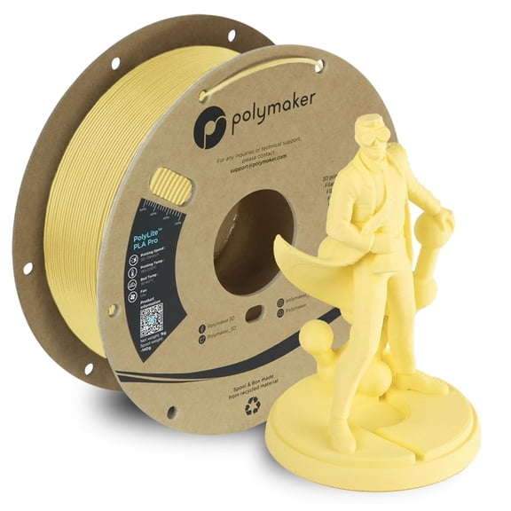 PLA PRO Filament 1.75mm 1kg, Tough & High Rigidity Light Yellow 3D Printing Filament, PolyLite PLA PRO 3D Printer Filament 1.75mm, Print with Most 3D Printers