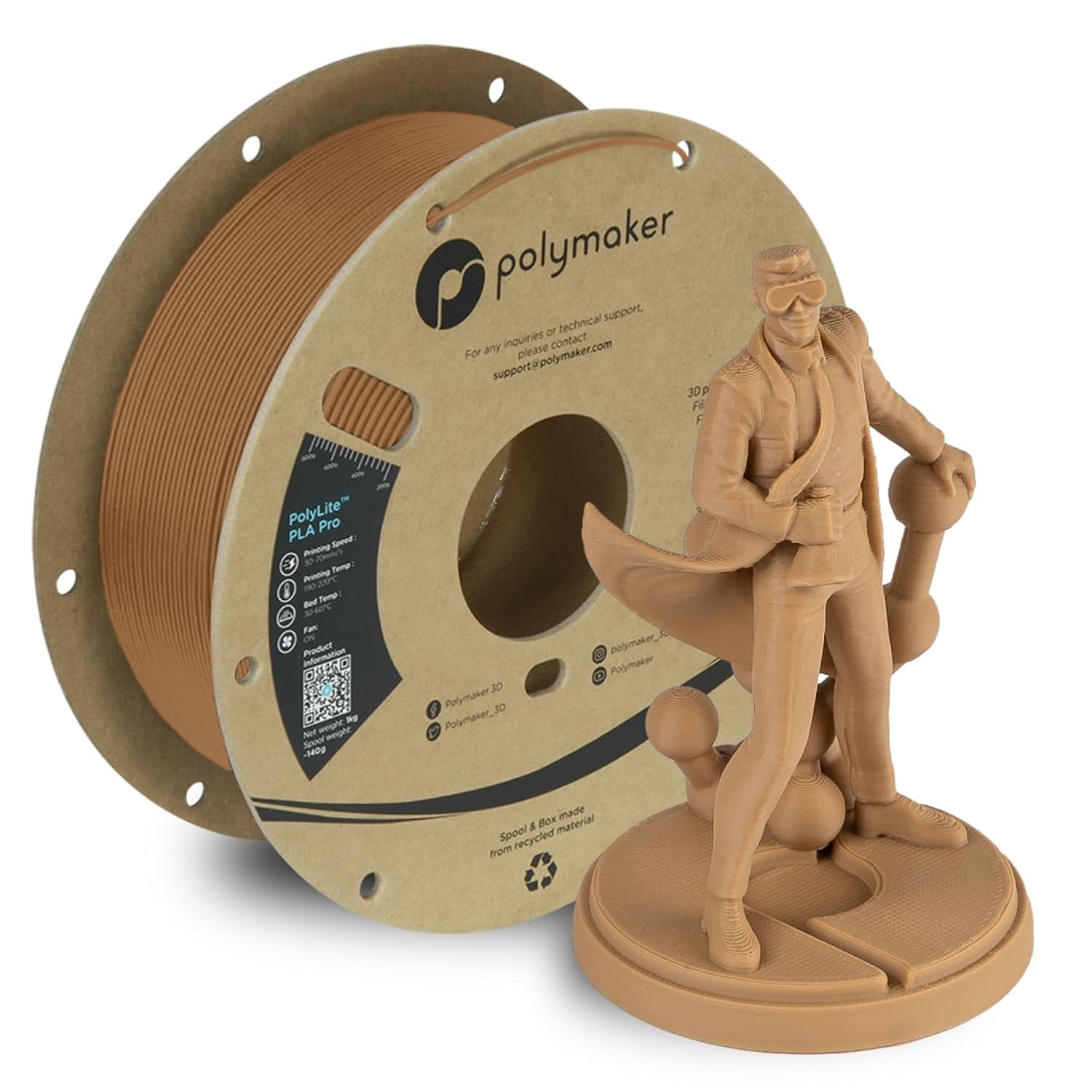 PLA PRO Filament 1.75mm Army Beige, Powerful PLA 3D Printer Filament 1kg - PolyLite 1.75 PLA Filament PRO Tough & High Rigidity 3D Printing Filament Army Beige