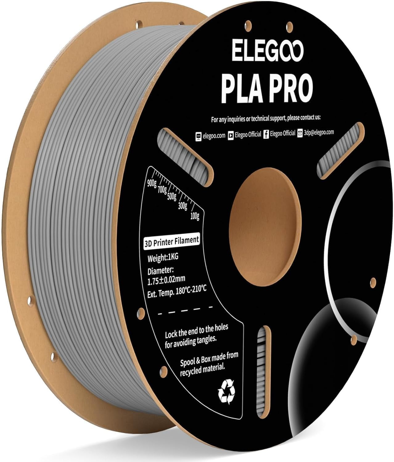 PLA PRO Filament 1.75mm Gray 1KG, 30-250mm/s Printing Speed Improved Rigidity 3D Printer Filament Dimensional Accuracy +/- 0.02mm, 1kg Spool (2.2lbs)
