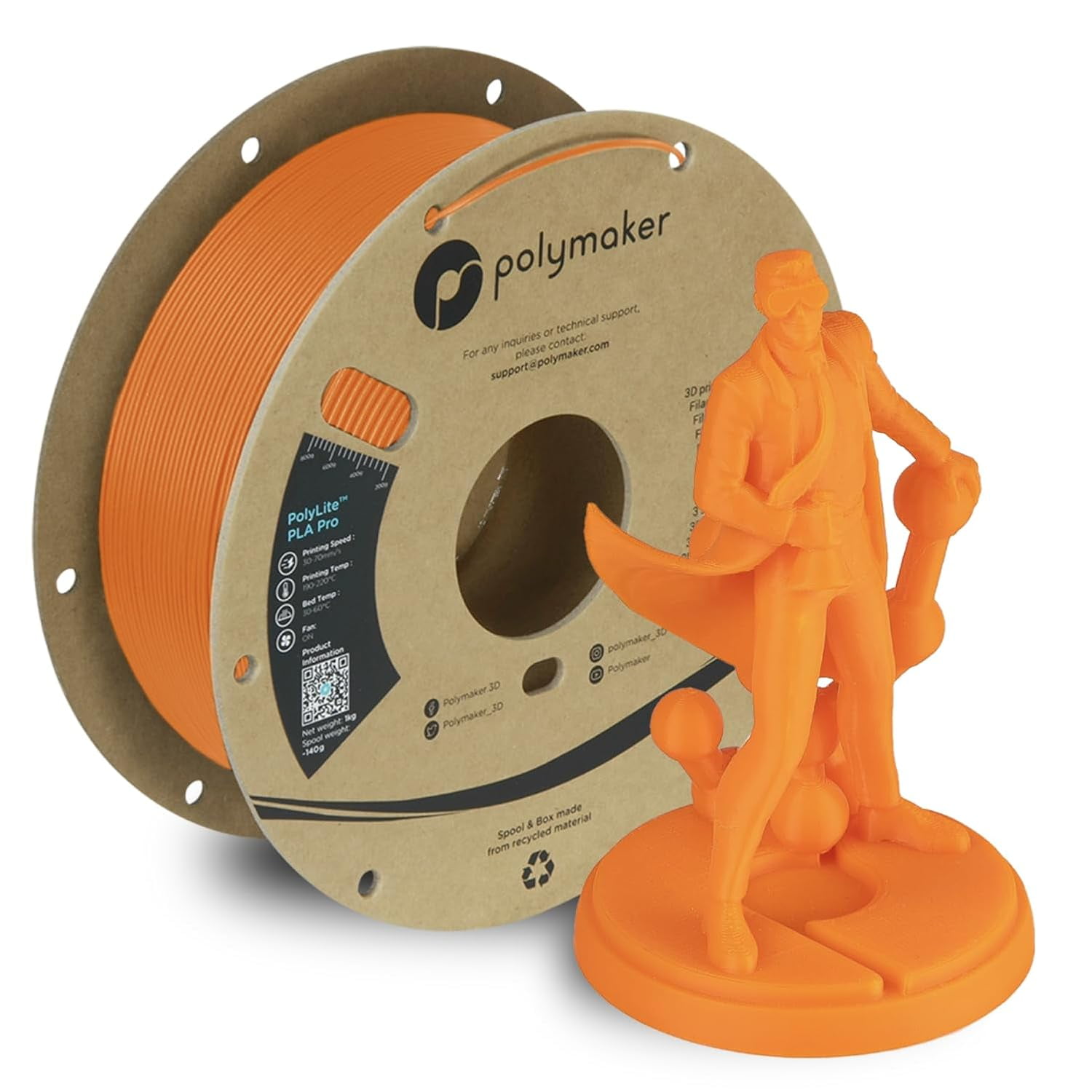 PLA PRO Filament 1.75mm Orange, Powerful PLA Filament 1.75mm 3D Printer Filament 1kg - PolyLite 1.75 PLA Filament PRO Tough & High Rigidity 3D Printing PLA Filament Orange