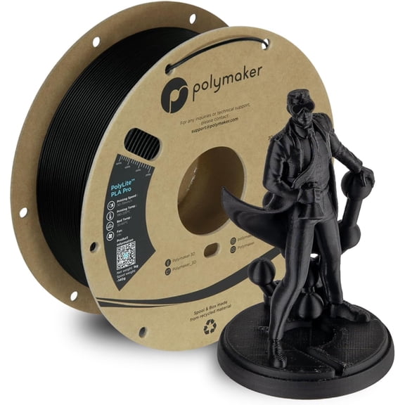 PLA PRO Filament 1.75mm, Tough & High Rigidity Black 1.75mm 1kg Cardboard Spool - PolyLite 3D Printer Print with Most Printers Using