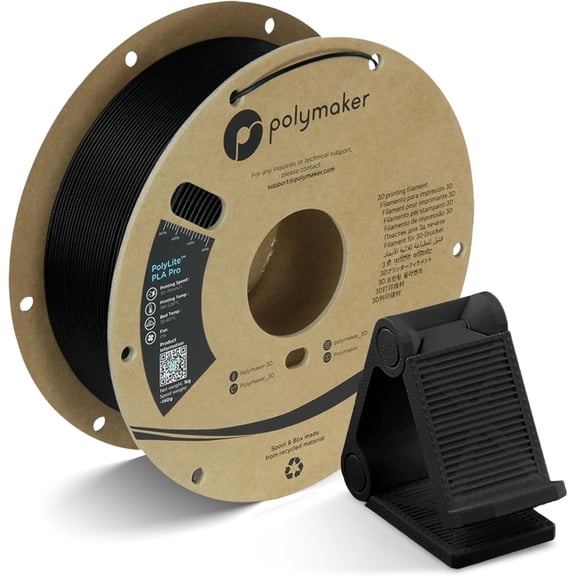 PLA PRO Filament 1.75mm, Tough & High Rigidity Black PLA Filament 1.75mm 1kg Cardboard Spool - PolyLite PLA PRO 3D Printer Filament 1.75mm, Print with Most 3D Printers Using 3D Filament