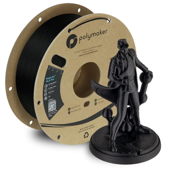 Polymaker PLA PRO Filament 1.75mm, Tough & High Rigidity Black 1.75mm 1kg Cardboard Spool - PolyLite 3D Printer Print with Most Printers Using