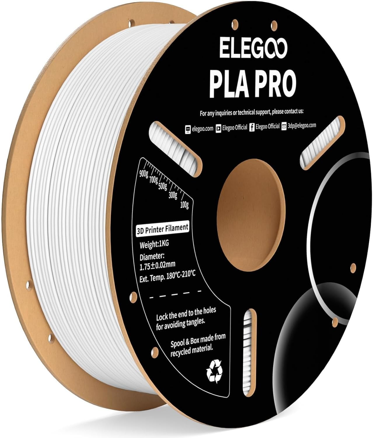 PLA PRO Filament 1.75mm White 1KG, 30-250mm/s Printing Speed Improved Rigidity 3D Printer Filament Dimensional Accuracy +/- 0.02mm, 1kg Spool (2.2lbs)