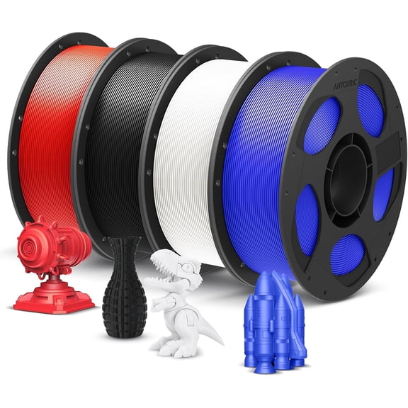 PLA Plus (PLA+), 3D Printer Filament 1.75mm Bundle, High Toughness, Dimensional Accuracy +/- 0.02mm, Print with Most FDM 3D Printers, 4 Pack 1KG Reusable Spool, Black, White, Blue, Red
